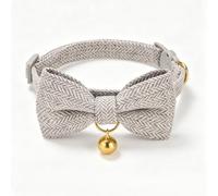 YUDOTE Cat Collar with Bow Tie, Light Grey Herringbone Breakaway Cat Collar with Bell, Adjustable Safety Kitten Collar for Cats, Durable Fabric Pet Neckwear（LTGR,TW)