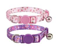 YUDOTE Cat Collars Pack of 2, Colorful Printed Basic Strong Girls Cat Collar Quick Release with Removeable Bell, Pink Purple