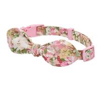 YUDOTE Cotton Dog Collar XS Soft Lightweight with Hand-tied Knot Bow Non-irritating for Puppies Delicate Neck 22-30cm,PinkFlora