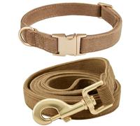YUDOTE Dog Collar and Lead Set Small,Soft Non-irritant Corduroy Collar Leash Matching Combo for Daily Walking,Brown