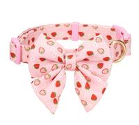 YUDOTE Dog Collar with Bow,Soft Lightweight Polyester with Printed Strawberry Pattern for Large Active Female Dogs Daily Use, Pink