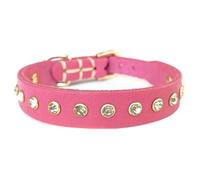 YUDOTE Genuine Elegant Pink Leather Dog Collar with Bling Rhinestones - Stylish Puppy Collars for Small Dogs - Perfect Dog Collar Small Dog accessory