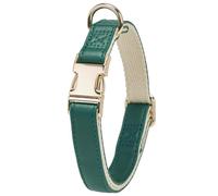 YUDOTE Soft Leather Dog Collars with Safety Quick Release Metal Buckle,Natural Cotton Padded Pleather Collar for Medium Dogs with Senstive Skin,Green
