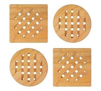 yue Bamboo Trivets, Set of 4 Natural Heat Resistant Non-Slip Coasters for Kitchen, Square & Round, Easy to Clean, 15cm x 15cm & 15cm Diameter, Wood Material