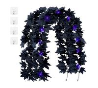 YUE QIN 2 Pack Halloween Wreath Decorations Artificial Black Maple Leaves Fall Wedding Decor With Mysterious Ambiance Purple Realistic Autumn Garland for Indoor Tabletops Window Backdrop