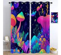 YUEAHOL Abstract Colorful Mushroom Blackout Curtains, Sea Life Thermal Insulated Curtains 170 x 200 cm Eyelet Window Treatments for Boys Girls Kids Bedroom Living Room, 2 Pieces