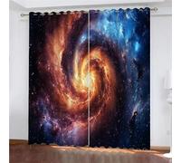 YUEAHOL Abstract Galaxy Curtains Thermal Insulated Ring Top Blackout Curtains 3D Outer Space Printed Microfiber Blackout Fabric Eyelet Window Drapes 220 x 215 cm, 1 Pair