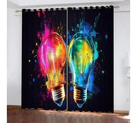 YUEAHOL Abstract Graffiti Curtains Thermal Insulated Ring Top Blackout Curtains 3D Watercolor Light Bulb Printed Microfiber Blackout Fabric Eyelet Window Drapes 220 x 215 cm, 1 Pair