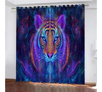 YUEAHOL Abstract Tiger Curtains Thermal Insulated Ring Top Blackout Curtains 3D Colorful Art Printed Microfiber Blackout Fabric Eyelet Window Drapes 140 x 260 cm, 1 Pair