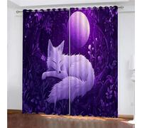YUEAHOL Cartoon Fox Moon Blackout Curtains, 3D Night Sky Forest Print Window Curtains, Thermal Insulated Room Darkening Eyelet Grommet Drapes 2 Panels for Bedroom Living Room Decor 140 x 245 cm