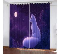 YUEAHOL Cartoon Fox Moon Blackout Curtains, 3D Night Sky Forest Print Window Curtains, Thermal Insulated Room Darkening Eyelet Grommet Drapes 2 Panels for Bedroom Living Room Decor 220 x 210 cm