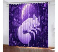 YUEAHOL Cartoon Fox Moon Blackout Curtains, 3D Night Sky Forest Print Window Curtains, Thermal Insulated Room Darkening Eyelet Grommet Drapes 2 Panels for Bedroom Living Room Decor 220 x 210 cm