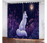 YUEAHOL Cartoon Fox Moon Blackout Curtains, 3D Night Sky Forest Print Window Curtains, Thermal Insulated Room Darkening Eyelet Grommet Drapes 2 Panels for Bedroom Living Room Decor 264 x 214 cm