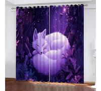 YUEAHOL Cartoon Fox Moon Blackout Curtains, Night Sky Forest Thermal Insulated Curtains 280 x 260 cm Eyelet Window Treatments for Boys Girls Kids Bedroom Living Room, 2 Pieces