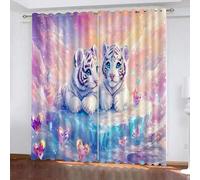 YUEAHOL Cartoon Tiger Curtains Thermal Insulated Ring Top Blackout Curtains 3D Cute Animal Printed Microfiber Blackout Fabric Eyelet Window Drapes 270 x 240 cm, 1 Pair