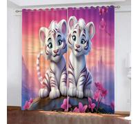 YUEAHOL Cartoon Tiger Curtains Thermal Insulated Ring Top Blackout Curtains 3D Cute Animal Printed Microfiber Blackout Fabric Eyelet Window Drapes 220 x 215 cm, 1 Pair