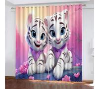 YUEAHOL Cartoon Tiger Curtains Thermal Insulated Ring Top Blackout Curtains 3D Cute Animal Printed Microfiber Blackout Fabric Eyelet Window Drapes 270 x 240 cm, 1 Pair