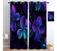 YUEAHOL Colorful Neon Flowers Blackout Curtains for Living Room Bedroom 234 x 230 cm Green Plant Leaves Print Window Drapes Thermal Insulated Noise Reducing Window Curtain 2 Panels