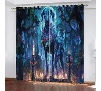 YUEAHOL Skeleton Animal Dog Blackout Curtains, Forest Flowers Thermal Insulated Curtains 110 x 140 cm Eyelet Window Treatments for Boys Girls Kids Bedroom Living Room, 2 Pieces