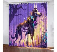 YUEAHOL Skeleton Animal Dog Blackout Curtains, Forest Flowers Thermal Insulated Curtains 280 x 260 cm Eyelet Window Treatments for Boys Girls Kids Bedroom Living Room, 2 Pieces