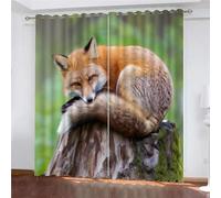 YUEAHOL Tree Stump Fox Blackout Curtains, Wild Animal Thermal Insulated Curtains 180 x 214 cm Eyelet Window Treatments for Boys Girls Kids Bedroom Living Room, 2 Pieces