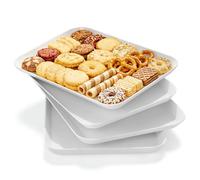 Yuecda 4-Pack Melamine Dishware Plate, White Serving Platters for Party Food, BPA Free, Dishware Plate for Charcuterie Dishes, Reusable Platter for Snacks, Fruit, Cookies, Sandwich