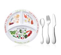 Yuecda 4 Pieces Bariatric Portion Control Plate Stainless Steel Silverware Flatware Set Tableware Cutlery Set Diet Plate for Balanced Eating Weight Loss Serving Decorations