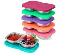 Yuecda 6-Piece Double-Compartment Salad Dressing Container Set | Stainless Steel Condiment Cups with Leak-Proof Silicone Lids | Ideal for Lunch, Bento Boxes, and Snacks on the Go