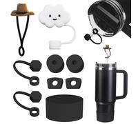 Yuecda Stanley Cup Accessories Set - 6 Pcs Silicone Spill Proof Stopper, 2 Straw Cover Caps, 1 Silicone Boot for 40oz & 30oz Cup (Black)