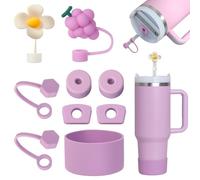 Yuecda Stanley Cup Accessories Set - 6 Pcs Silicone Spill Proof Stopper, 2 Straw Cover Caps, 1 Silicone Boot for 40oz & 30oz Cup (Lilac)