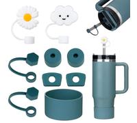 Yuecda Stanley Cup Accessories Set - 6 Pcs Silicone Spill Proof Stopper, 2 Straw Covers, 1 Silicone Boot for 40oz/30oz Cup (Blue Spruce)