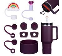 Yuecda Stanley Cup Accessories Set Includs 6 Pcs Silicone Spill Proof Stopper, 2 Pcs Straw Cover Cap for9-10 mm Straw, 1 Pcs Silicone Boot for Stanley Cup 40oz&30oz,Not Including Cup (Plum)