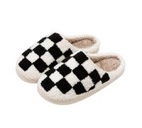 YUECIBAI Mens Womens Slippers Retro Checkered Plush Slippers For Women Fuzzy Checker Cozy Indoor Comfort Fluffy Breathable Cushion Slides Soft Shoes 39-40 Black