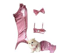 Yuecjian Cat Mermaid Costume,Dog Clothes with Bow Headband and Halter Neck Top - Pet Costume, Creative Funny Photo Props for Halloween, Birthday