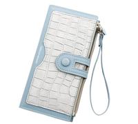 YUEcthynous Large Purse, Women's Soft Synthetic Leather Purse with Buckle Large Capacity Faux Leather Wallet Colours with Many Compartments (Blue)