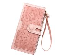 YUEcthynous Large Purse, Women's Soft Synthetic Leather Purse with Buckle Large Capacity Faux Leather Wallet Colours with Many Compartments (Pink)