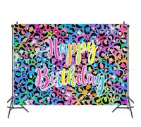YUEcthynous Neon Leopard Photography Background for Photography Colour Splash Graffiti Retro Hip Pop Party Decorations Cheetah Happy Birthday Background Rainbow Leopard Party Photo Shoot Prop