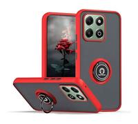 YUECXIN Case for Honor 200 Smart Cover with 360° Spin Ring Kickstand, Ultra Thin Translucent Matte Hard PC Back ＆ Soft TPU Bumper Shockproof Silicone Case, Red