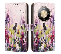 YUECXIN Case for Honor Magic 8 Lite 5G/Magic8 Lite, Flower Kitten Pattern PU Leathe Wallet Stand Flip Folio Cover, with Card Slots/Kickstand/Magnetic Close Shockproof Case. A5