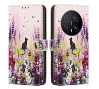 YUECXIN Case for Honor Magic 8 Pro/Magic8 Pro, Flower Kitten Pattern PU Leathe Wallet Stand Flip Folio Cover, with Card Slots/Kickstand/Magnetic Close Shockproof Case. A5