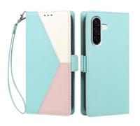 YUECXIN Case for Samsung Galaxy A17/Samsung A16, Retro Colour Block PU Leather Wallet Flip Case with Card Slots & Magnetic Closure, Wrist Strap, Shockproof Soft TPU Cover, Green