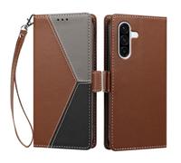 YUECXIN Case for Samsung Galaxy A17/Samsung A16, Retro Colour Block PU Leather Wallet Flip Case with Card Slots & Magnetic Closure, Wrist Strap, Shockproof Soft TPU Cover, Brown