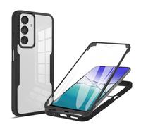 YUECXIN Case for Samsung Galaxy A17/Samsung Galaxy A16, Rugged 360° Full Body Protective Dustproof Shockproof Bumper Case, Built-in Screen Protector and Clear Back Designed Cover, Black