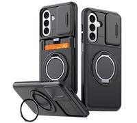 YUECXIN Case for Samsung Galaxy S26+ Plus, Military Grade Heavy Duty Armour Phone Case with Hidden Wallet Card Holder, Slide Camera Cover & 360° Magnetic Ring Stand, Black