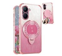 YUECXIN Case for Vivo Y28s 5G/Vivo Y03 4G/Vivo Y18 4G, Luxury Gradient Bling Sparkling Shiny Makeup Mirror Women Girls Case, Ultra Thin Shockproof Soft TPU Silicone Kickstand Cover - Pink