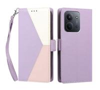 YUECXIN Case for Xiaomi Redmi 15C 5G/4G/POCO C85, Retro Colour Block PU Leather Wallet Flip Case with Card Slots & Magnetic Closure, Wrist Strap, Shockproof Soft TPU Cover, Purple