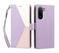 YUECXIN Case for Xiaomi Redmi A7 Pro 4G/POCO C85X 5G, Retro Colour Block PU Leather Wallet Flip Case with Card Slots & Magnetic Closure, Wrist Strap, Shockproof Soft TPU Cover, Purple