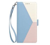 YUECXIN Case for ZTE nubia Neo 5 5G, Retro Colour Block PU Leather Wallet Flip Case with Card Slots & Magnetic Closure, Wrist Strap, Shockproof Soft TPU Cover, Light Blue