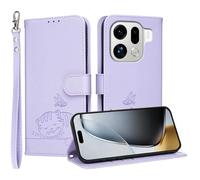 YUECXIN Flip Case for Oppo Find X9 Pro 5G, Lovely Cats Wallet with Card Slots, Premium Magnetic PU Leather Shockproof Cover with Stand & Anti-Theft RFID, Purple