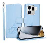 YUECXIN Flip Case for Oppo Find X9 Pro 5G, Lovely Cats Wallet with Card Slots, Premium Magnetic PU Leather Shockproof Cover with Stand & Anti-Theft RFID, Blue